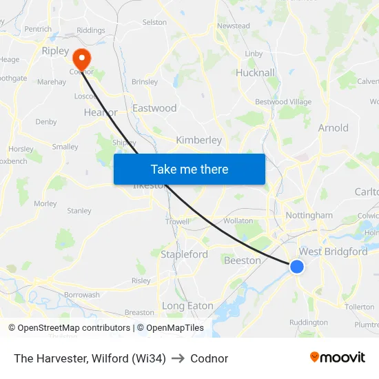 The Harvester, Wilford (Wi34) to Codnor map