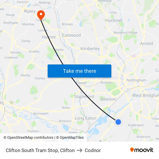 Clifton South Tram Stop, Clifton to Codnor map