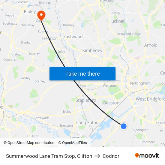 Summerwood Lane Tram Stop, Clifton to Codnor map