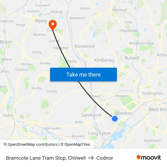 Bramcote Lane Tram Stop, Chilwell to Codnor map