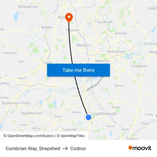 Cumbrian Way, Shepshed to Codnor map