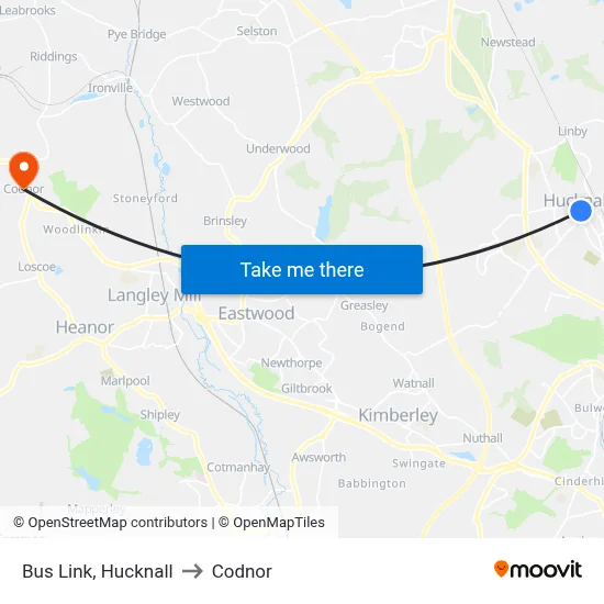 Bus Link, Hucknall to Codnor map