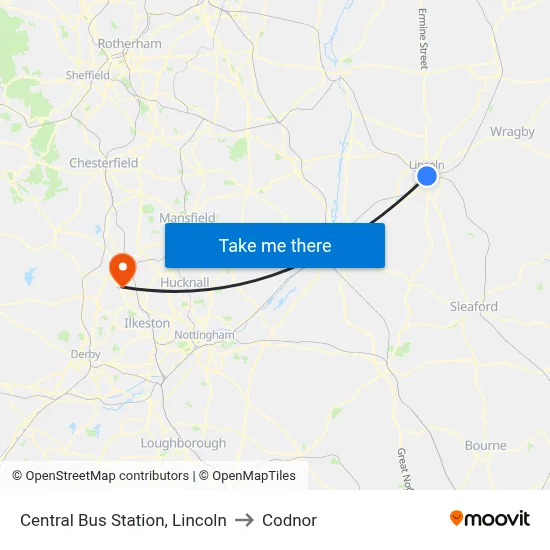 Central Bus Station, Lincoln to Codnor map