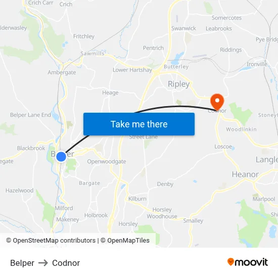 Belper to Codnor map