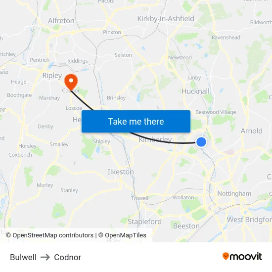 Bulwell to Codnor map
