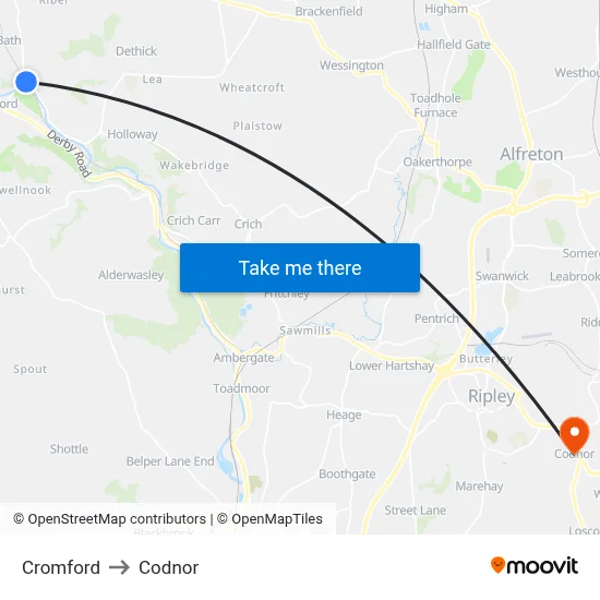 Cromford to Codnor map