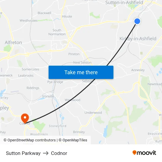 Sutton Parkway to Codnor map