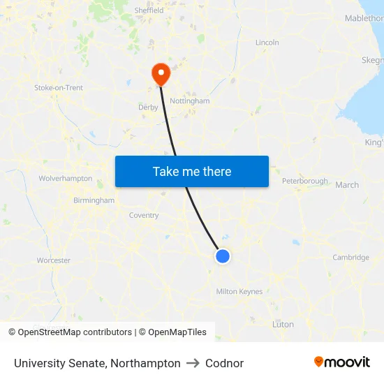 University Senate, Northampton to Codnor map