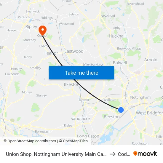 Union Shop, Nottingham University Main Campus (Un32) to Codnor map