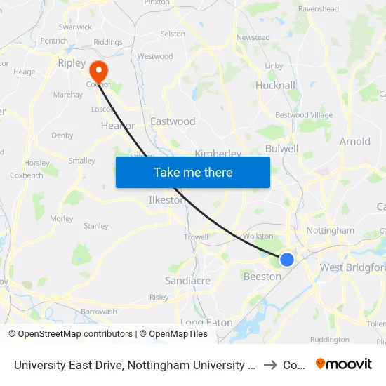 University East Drive, Nottingham University Main Campus (Un41) to Codnor map
