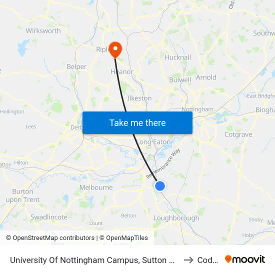 University Of Nottingham Campus, Sutton Bonington to Codnor map