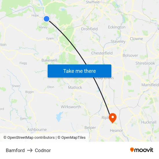 Bamford to Codnor map