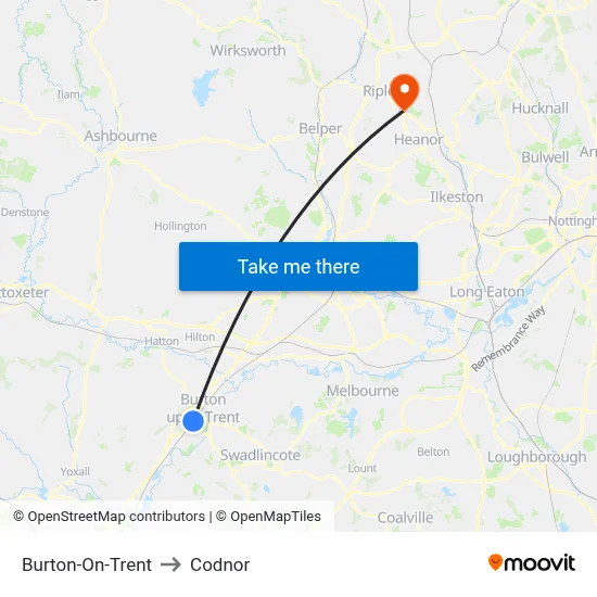 Burton-On-Trent to Codnor map