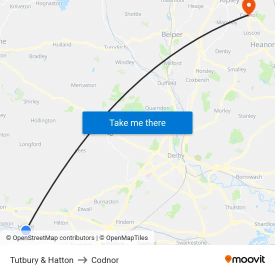 Tutbury & Hatton to Codnor map