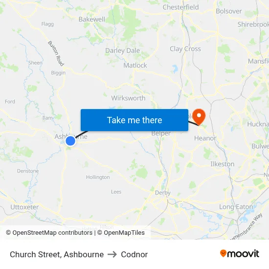 Church Street, Ashbourne to Codnor map