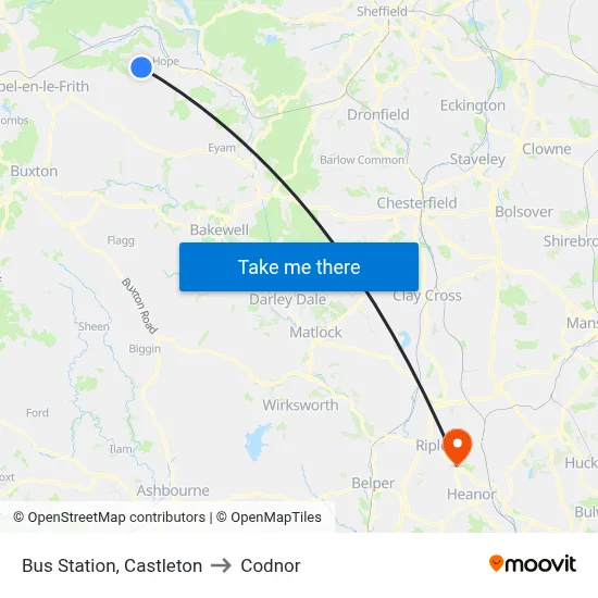 Bus Station, Castleton to Codnor map