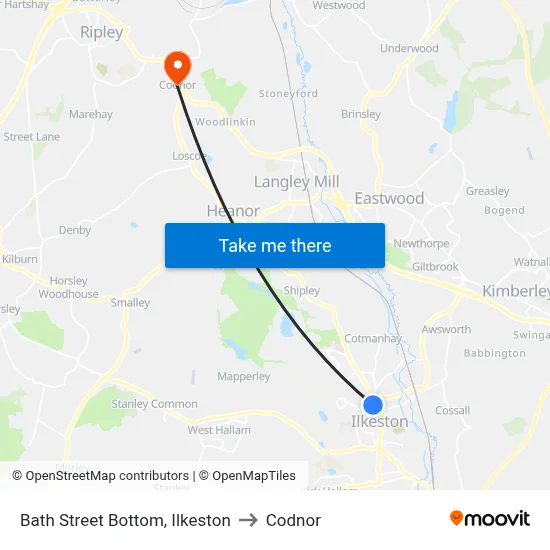 Bath Street Bottom, Ilkeston to Codnor map