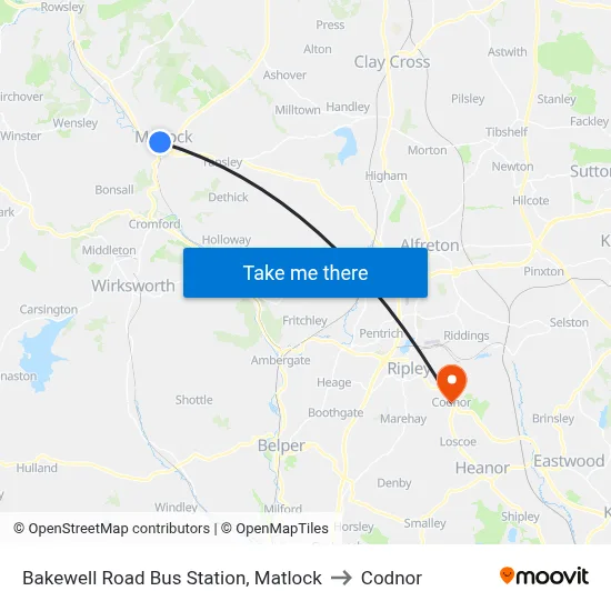 Bakewell Road Bus Station, Matlock to Codnor map