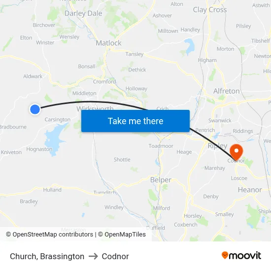 Church, Brassington to Codnor map