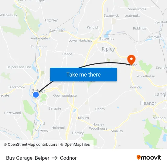 Bus Garage, Belper to Codnor map
