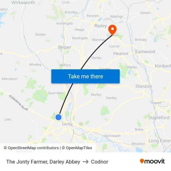 The Jonty Farmer, Darley Abbey to Codnor map
