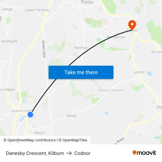 Danesby Crescent, Kilburn to Codnor map