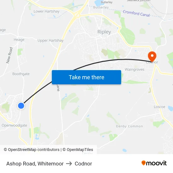 Ashop Road, Whitemoor to Codnor map