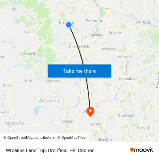 Wreakes Lane Top, Dronfield to Codnor map