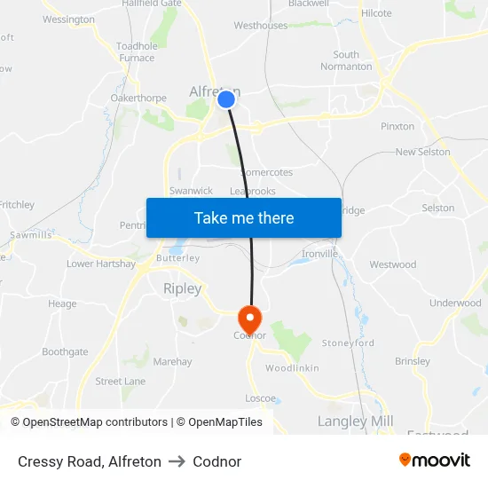 Cressy Road, Alfreton to Codnor map