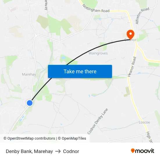 Denby Bank, Marehay to Codnor map