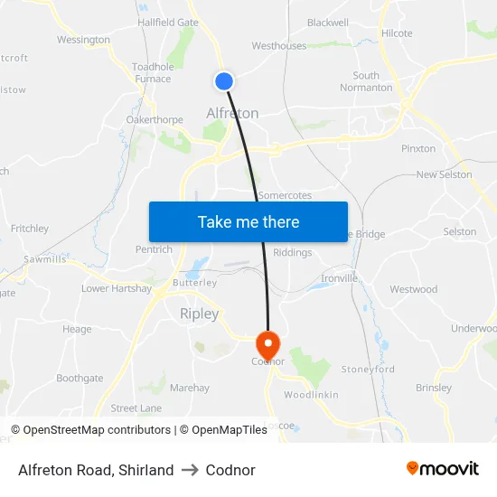 Alfreton Road, Shirland to Codnor map