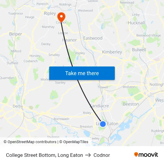 College Street Bottom, Long Eaton to Codnor map
