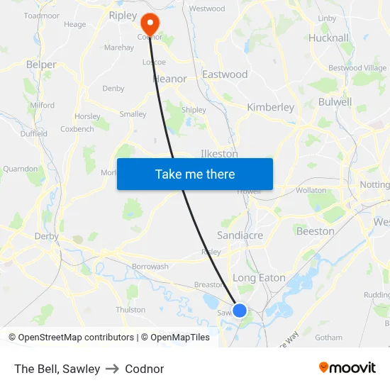 The Bell, Sawley to Codnor map