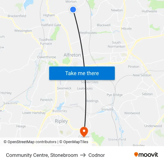 Community Centre, Stonebroom to Codnor map