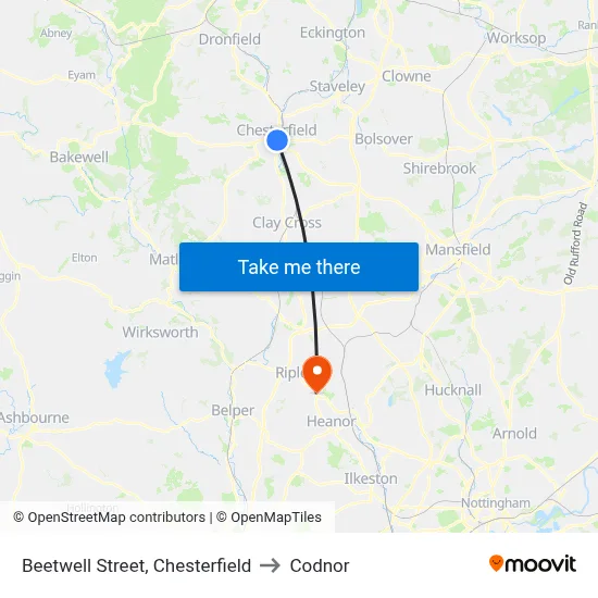 Beetwell Street, Chesterfield to Codnor map