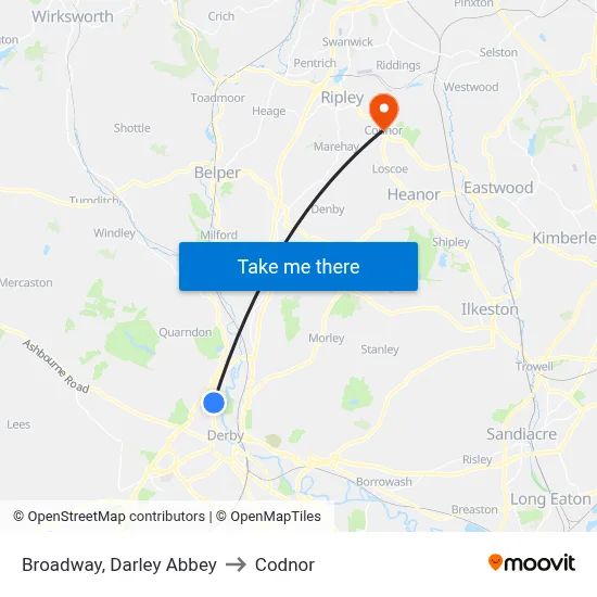 Broadway, Darley Abbey to Codnor map