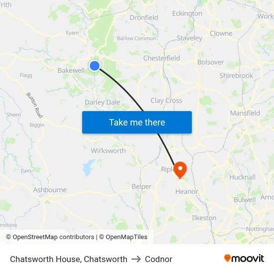 Chatsworth House, Chatsworth to Codnor map