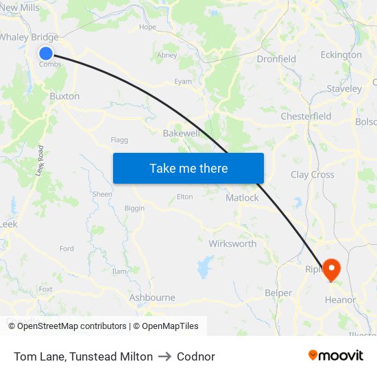 Tom Lane, Tunstead Milton to Codnor map