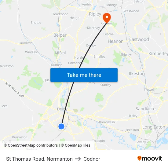 St Thomas Road, Normanton to Codnor map