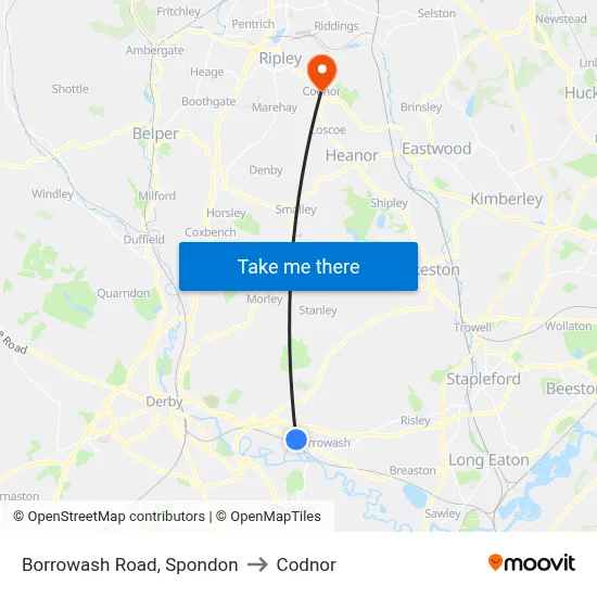 Borrowash Road, Spondon to Codnor map
