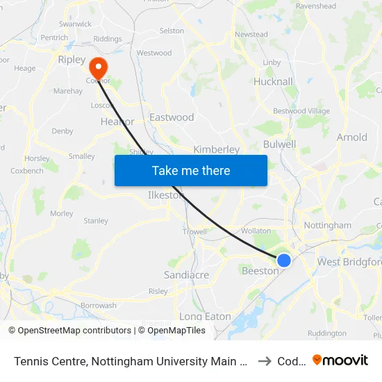Tennis Centre, Nottingham University Main Campus (Un03) to Codnor map