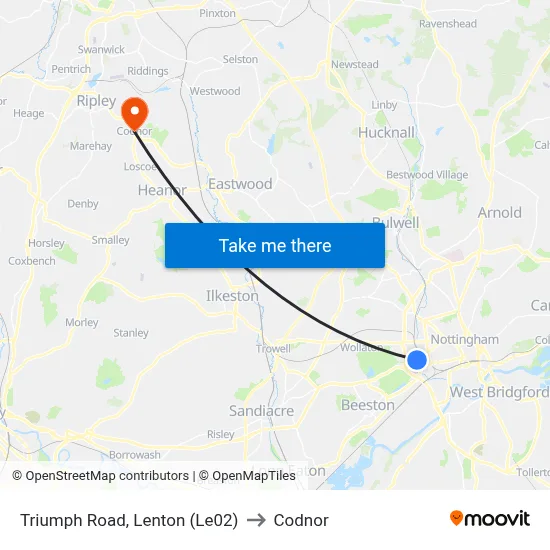 Triumph Road, Lenton (Le02) to Codnor map