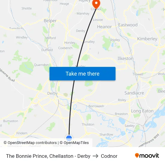 The Bonnie Prince, Chellaston - Derby to Codnor map