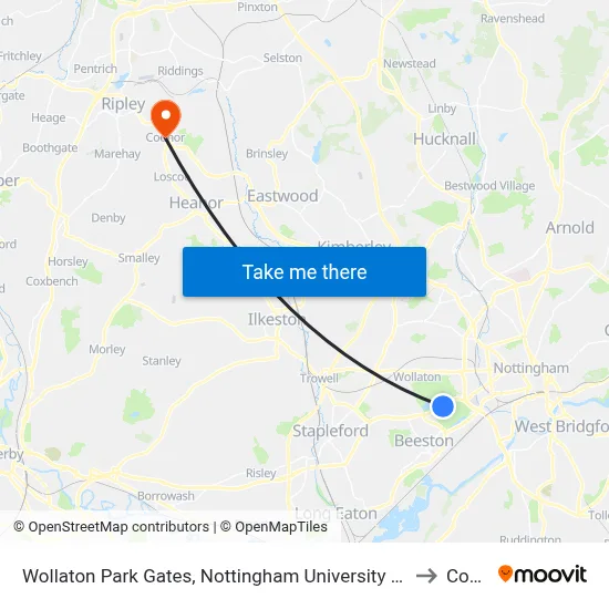 Wollaton Park Gates, Nottingham University Main Campus (Un12) to Codnor map