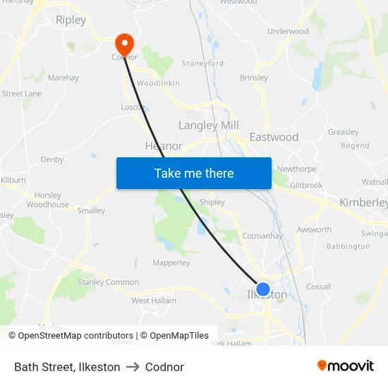 Bath Street, Ilkeston to Codnor map