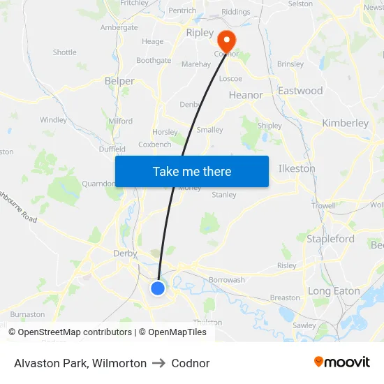Alvaston Park, Wilmorton to Codnor map
