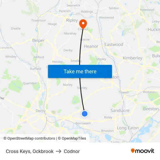 Cross Keys, Ockbrook to Codnor map