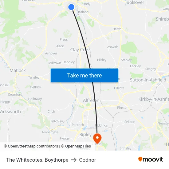 The Whitecotes, Boythorpe to Codnor map