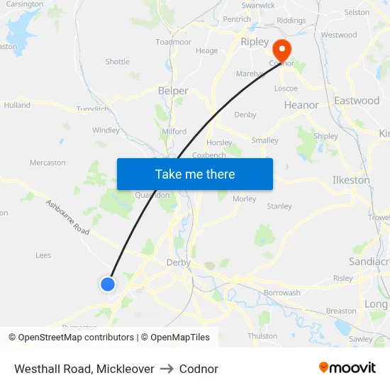 Westhall Road, Mickleover to Codnor map