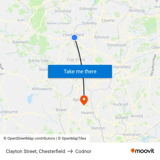 Clayton Street, Chesterfield to Codnor map